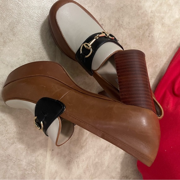 Steve Madden Chic Chunky Brown and Cream 4” heels - Picture 7 of 11